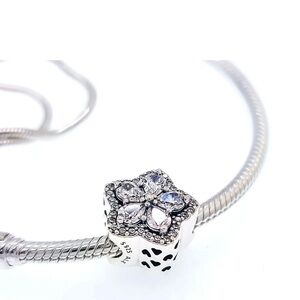 Pandora Snake Chain Bracelet With Sparkling Snowflake Pave Charm